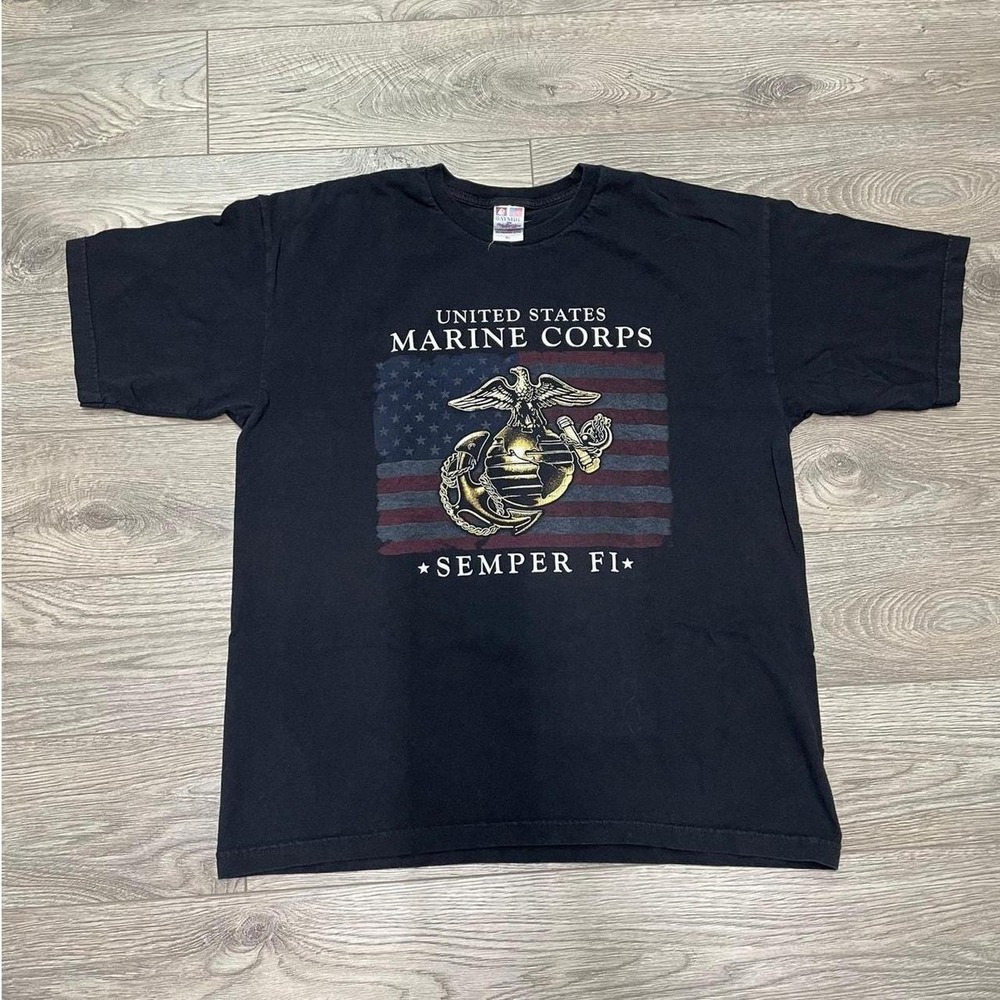 Vintage US Marine Corps Semper Fi Graphic T-Shirt‎ XL Bayside USA Cotton Black